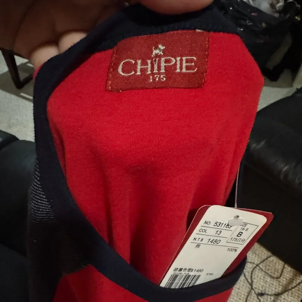Chipie Red & Navy Long Sleeve Graphic Dog Tee Shirt Men's Small Women's Medium